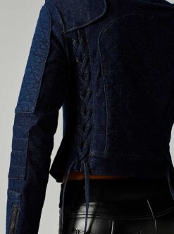 Wholesale Blanc Noir Veste De Moto En Jean Seville Rincage Du Denim Fonce