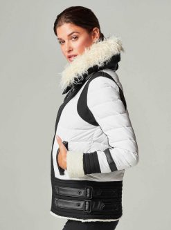 New Blanc Noir Doudoune Moto Aviator - Remplie De Duvet Blanc Casse