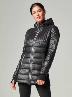 Clearance Blanc Noir Parka Poids Plume A Empiecement Reflechissant Noir