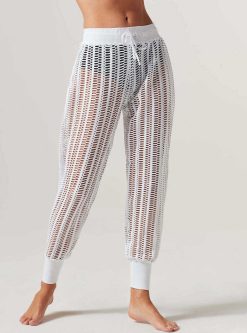 Hot Blanc Noir Pantalon De Jogging En Maille Lineaire Blanc