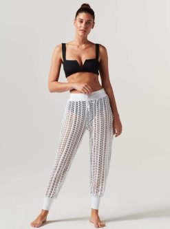 Online Blanc Noir Pantalon De Jogging En Maille Lineaire Blanc