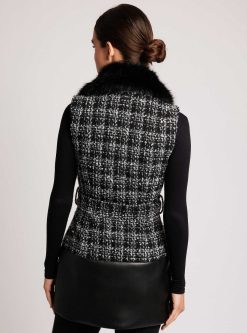 New Blanc Noir Gilet Long Boucle Irina Combinaison Noire