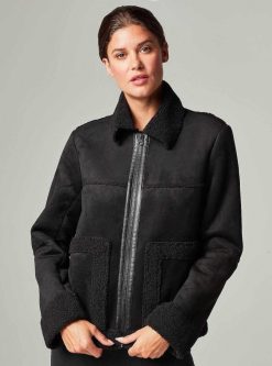 Wholesale Blanc Noir Moto Zippee En Sherpa Noir