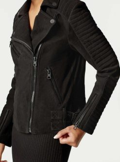 Online Blanc Noir Veste De Moto En Daim Cherie Noir