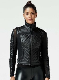 Online Blanc Noir Veste En Cuir En Maille Acceleration Moto Noir