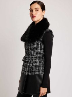 New Blanc Noir Gilet Long Boucle Irina Combinaison Noire