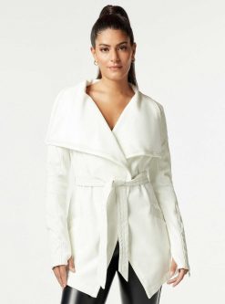 Online Blanc Noir Veste Drapee En Velours Blanc Casse