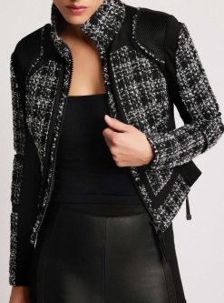 Wholesale Blanc Noir Veste En Maille Boucle Moto Boucle Noire