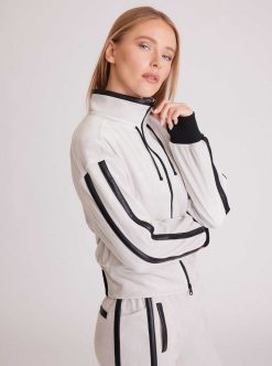 Online Blanc Noir Veste Sportive En Velours