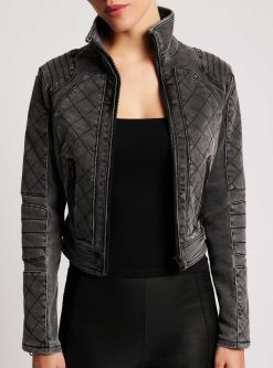 Hot Blanc Noir Veste Moto En Jean Charbon