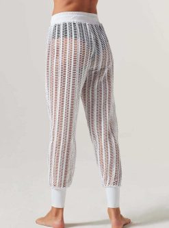 Hot Blanc Noir Pantalon De Jogging En Maille Lineaire Blanc