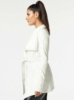 Online Blanc Noir Veste Drapee En Velours Blanc Casse