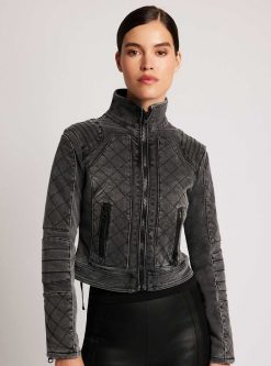 Hot Blanc Noir Veste Moto En Jean Charbon