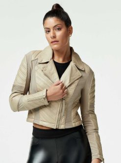 Hot Blanc Noir Acceleration Asym Moto Mesh Veste En Cuir Taupe Clair