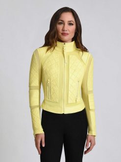 Clearance Blanc Noir Veste De Moto En Cuir Et Maille Banane Pale