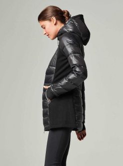 Clearance Blanc Noir Parka Poids Plume A Empiecement Reflechissant Noir