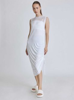 Hot Blanc Noir Robe Froncee Sur Le Cote Tao Blanc