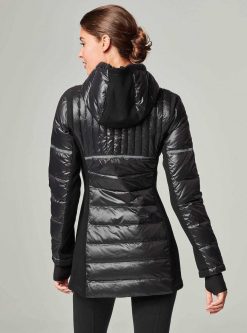 Clearance Blanc Noir Parka Poids Plume A Empiecement Reflechissant Noir