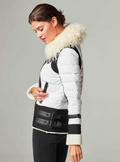 New Blanc Noir Doudoune Moto Aviator - Remplie De Duvet Blanc Casse