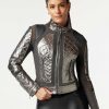 Hot Blanc Noir Veste De Moto En Maille Metallisee Bronze A Canon / Fer Forge