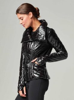 Wholesale Blanc Noir Motion Panel Puffer Shiny - Rempli De Duvet Noir Brillant/Noir