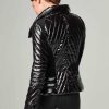 Wholesale Blanc Noir Motion Panel Puffer Shiny - Rempli De Duvet Noir Brillant/Noir