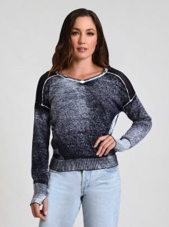 Wholesale Blanc Noir Pull Chasseresse Col V