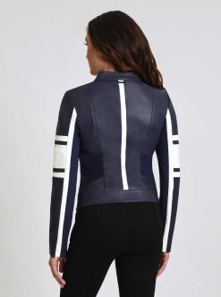 New Blanc Noir Veste De Course En Cuir Claudine