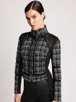 Wholesale Blanc Noir Veste En Maille Boucle Moto Boucle Noire