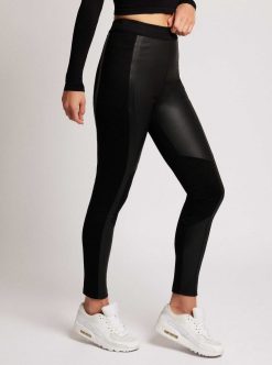 Hot Blanc Noir Legging En Cuir Ponte Noir