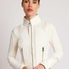 Clearance Blanc Noir Veste De Moto En Maille Suedee Avec Bordures Dorees Alysse Blanche