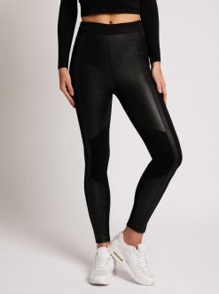 Hot Blanc Noir Legging En Cuir Ponte Noir