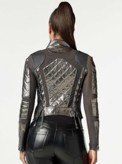 Hot Blanc Noir Veste De Moto En Maille Metallisee Bronze A Canon / Fer Forge