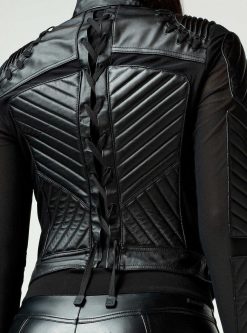 Online Blanc Noir Veste En Cuir En Maille Acceleration Moto Noir