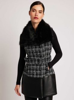 New Blanc Noir Gilet Long Boucle Irina Combinaison Noire