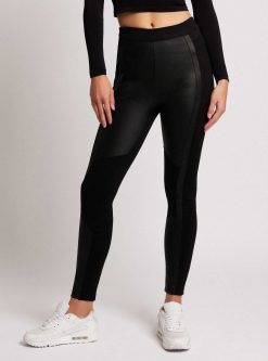 Hot Blanc Noir Legging En Cuir Ponte Noir