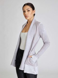 Clearance Blanc Noir Cardigan Drape Sur Le Devant Huntress Gouttes De Pluie