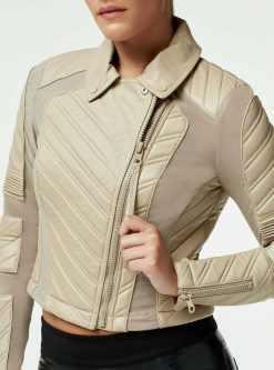 Hot Blanc Noir Acceleration Asym Moto Mesh Veste En Cuir Taupe Clair