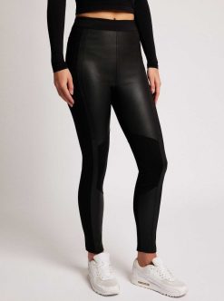 Hot Blanc Noir Legging En Cuir Ponte Noir