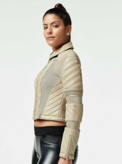 Hot Blanc Noir Acceleration Asym Moto Mesh Veste En Cuir Taupe Clair