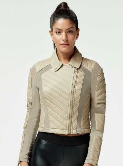 Hot Blanc Noir Acceleration Asym Moto Mesh Veste En Cuir Taupe Clair