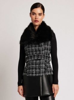 New Blanc Noir Gilet Long Boucle Irina Combinaison Noire