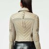 Hot Blanc Noir Acceleration Asym Moto Mesh Veste En Cuir Taupe Clair