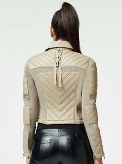 Hot Blanc Noir Acceleration Asym Moto Mesh Veste En Cuir Taupe Clair