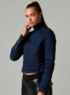 Wholesale Blanc Noir Veste De Moto En Jean Seville Rincage Du Denim Fonce