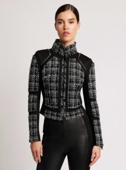 Wholesale Blanc Noir Veste En Maille Boucle Moto Boucle Noire