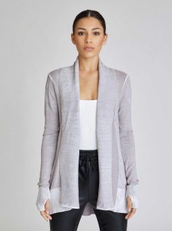 Clearance Blanc Noir Cardigan Drape Sur Le Devant Huntress Gouttes De Pluie