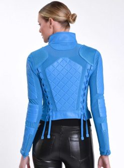 Online Blanc Noir Veste De Moto En Cuir Et Maille