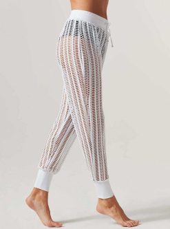 Hot Blanc Noir Pantalon De Jogging En Maille Lineaire Blanc