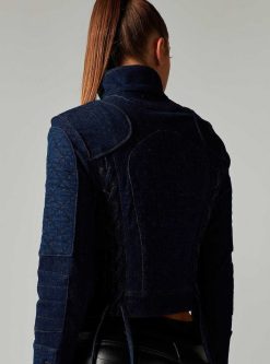 Wholesale Blanc Noir Veste De Moto En Jean Seville Rincage Du Denim Fonce